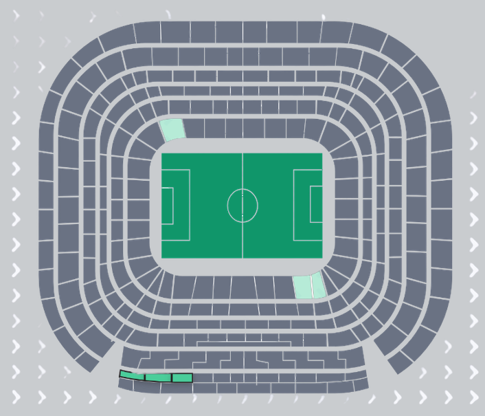 Plano del Santiago Bernabéu con la zona Match Day Premium marcada en verde